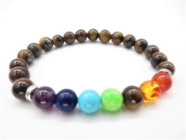 7 chakra 0,8cm steen armband Tijgeroog