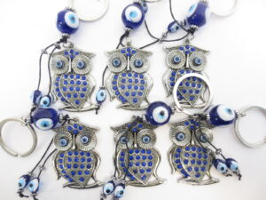 blauwe boze oog sleutelhanger set uil (6 stuks)