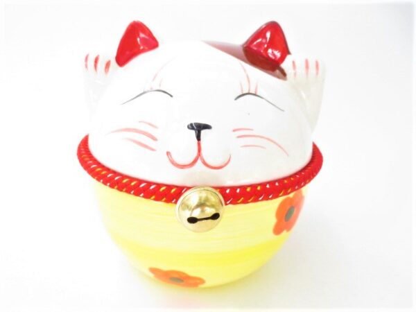 Dikke lucky cat spaarpot met bel groot geel