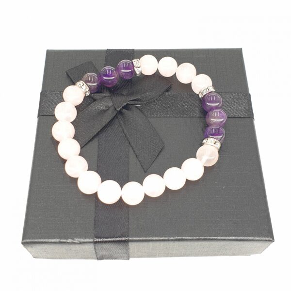 Groothandel - 8mm armband Rozenkwarts met Diamant en cadeau doos