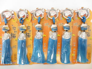 Lucky cat sleutelhangers set van 6 blauw