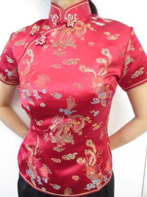 Shanghai Blouse draak/phoenix d.rood