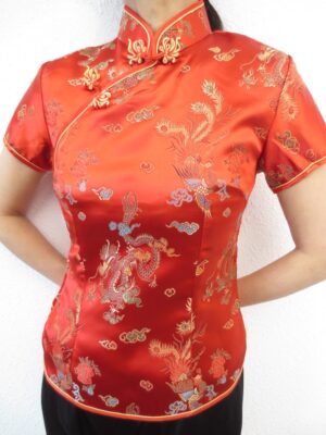 Shanghai Blouse draak/phoenix rood