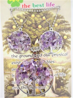 Tree of Life ketting + oorbel set amethyst