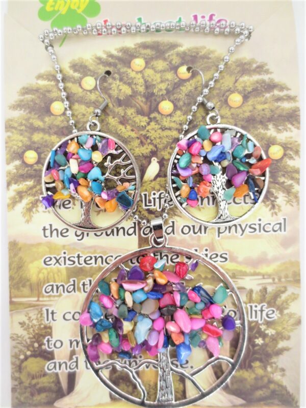 Tree of Life ketting + oorbel set gemixed