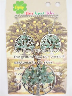 Tree of Life ketting + oorbel set jade