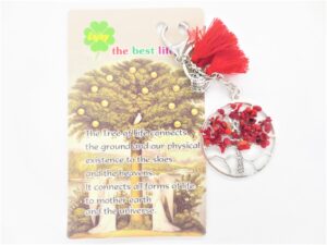 Tree of Life sleutelhanger rood koraal met uil