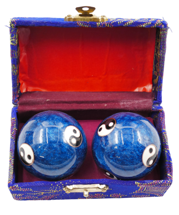 Meridiaankogels blauw met 6 Yin Yang - 4cm