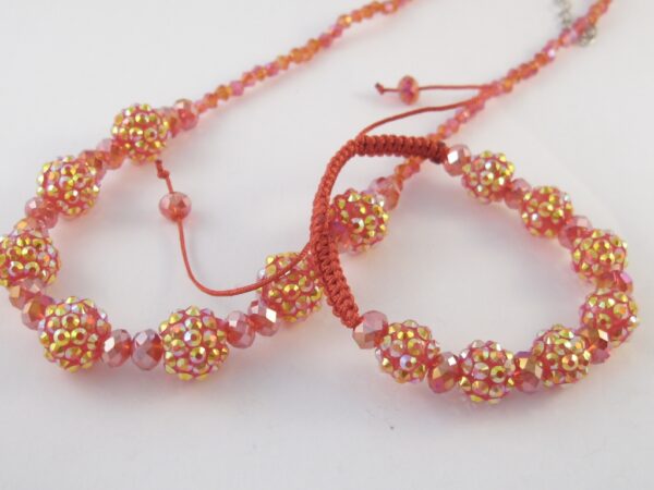 Imitatie Shamballa armband & ketting set rood