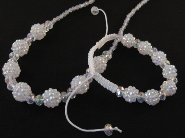 Imitatie Shamballa armband & ketting set wit