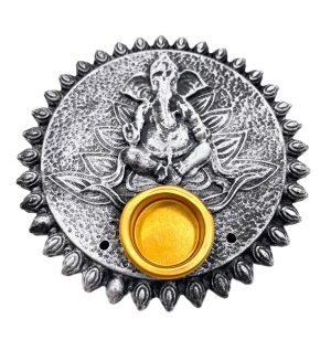 Ganesha wierook houder rond zilver (6 stuks)