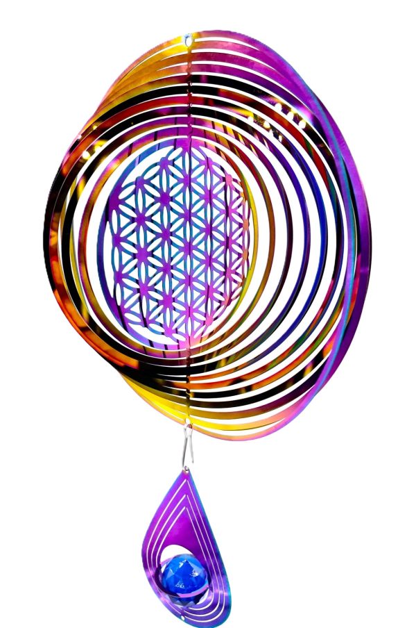 Middel Cosmo Wind Spinner Flower of Life - Regenboog Druppel