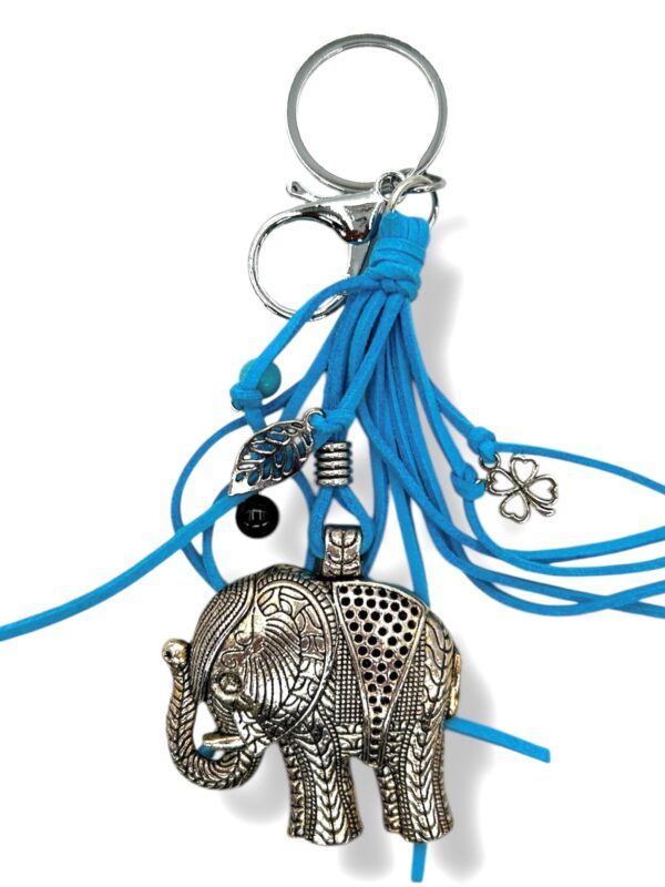 Zilver Olifant met Blauw Sleutelhanger