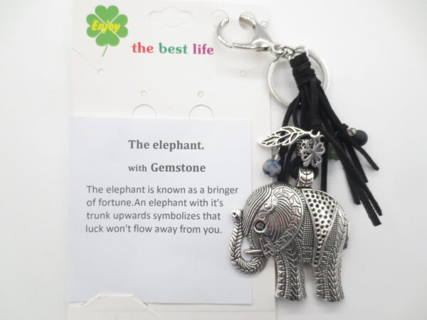 Zilver Olifant met Zwart Sleutelhanger