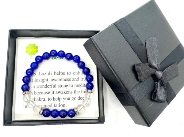 8mm Armband met Cadeaudoos - Lapis Lazuli en Diamant
