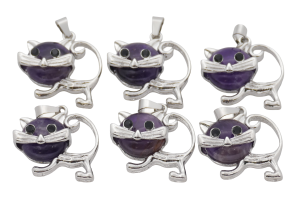 Amethist Kat Edelsteen Hangers (Set van 6 Stuks)