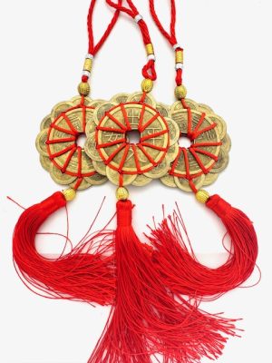 Feng Shui Chinese Geluksmunten met Rode Kwastje Set van 3