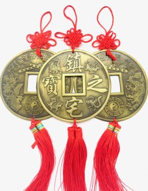 Feng Shui Wandhanger met Draak & Feniks en Rode Kwastje - Set van 3