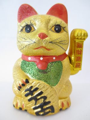 Lucky Cat Glitter Goud met Beweegbare Arm (Groot)