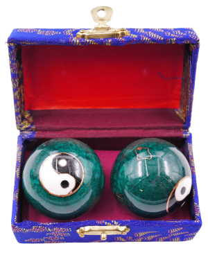 Meridiaankogels Groen met dubbel Yin Yang - 3.5 cm