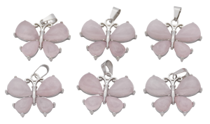 Rozenkwarts Vlinder Edelsteen Hangers (Set van 6 Stuks)