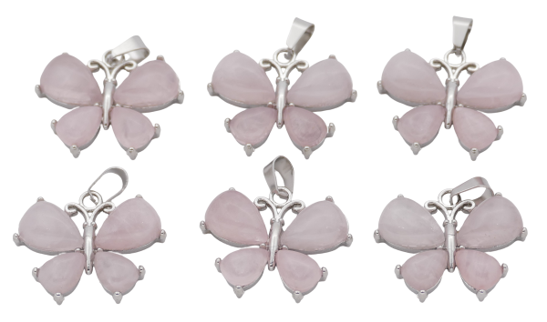 Rozenkwarts Vlinder Edelsteen Hangers (Set van 6 Stuks)