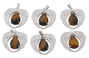 Tijgeroog Hanger met Engelenvleugels (Set van 6 Stuks)