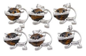 Tijgeroog Kat Edelsteen Hangers (Set van 6 Stuks)