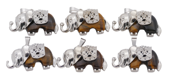 Tijgeroog Olifant Edelsteen Hangers (Set van 6 Stuks)