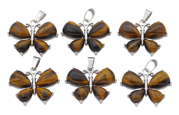 Tijgeroog Vlinder Edelsteen Hangers (Set van 6 Stuks)