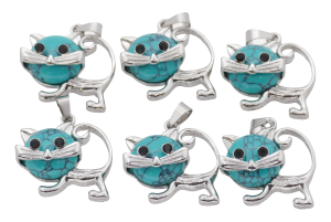 Turkoois Kat Edelsteen Hangers (Set van 6 Stuks)