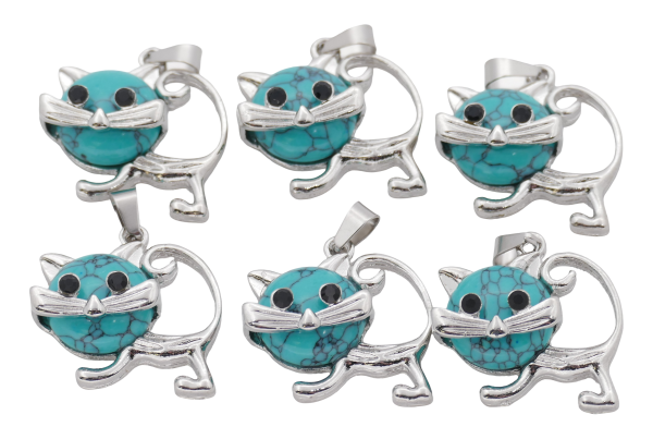 Turkoois Kat Edelsteen Hangers (Set van 6 Stuks)