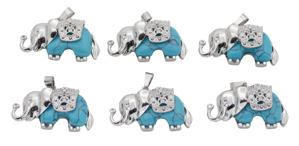 Turkoois Olifant Edelsteen Hangers (Set van 6 Stuks)