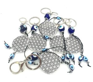 Blauwe Boze Oog Sleutelhanger Flower of Life Set van 6