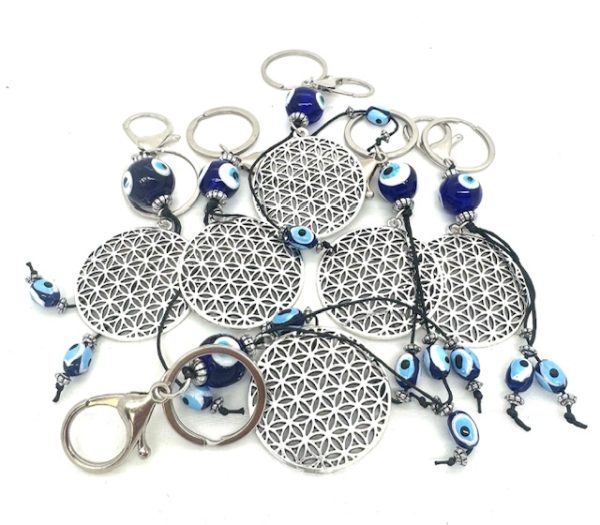 Blauwe Boze Oog Sleutelhanger Flower of Life Set van 6