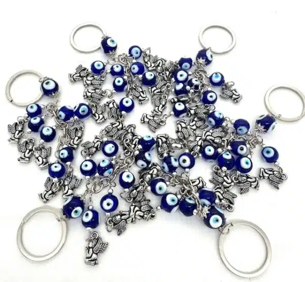 Blauwe Boze Oog Sleutelhanger met Engelen Set van 6