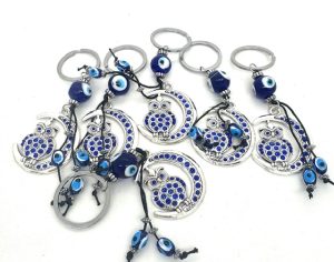 Blauwe Boze Oog Sleutelhangerset Uil op Maan (6 stuks)