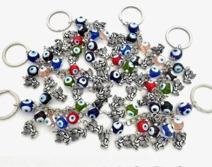 Gemixt Blauwe Boze Oog Sleutelhanger met Engel Set van 6