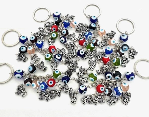 Gemixt Blauwe Boze Oog Sleutelhanger met Engel Set van 6