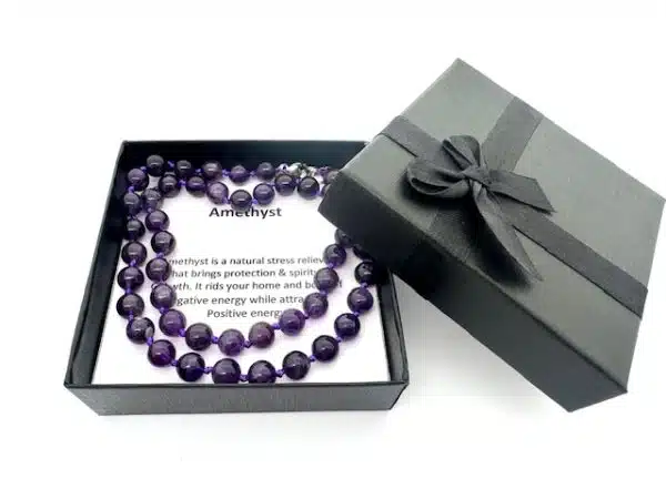 Groothandel – 8 mm Amethyst Kralenketting (met doosje)