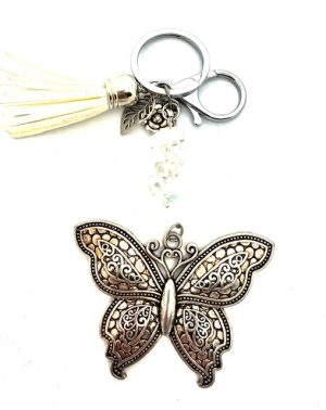 Groothandel Vlinder Sleutelhanger met Howlitestenen & Witte Kwast
