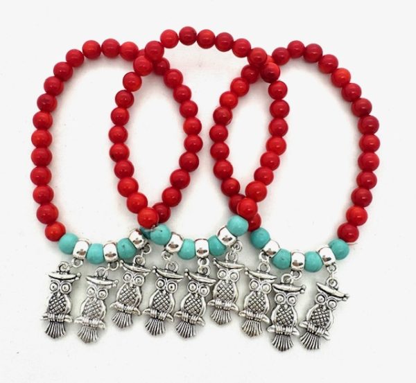 Rode Koraalkralen met Armband en 3 Uilenbedels
