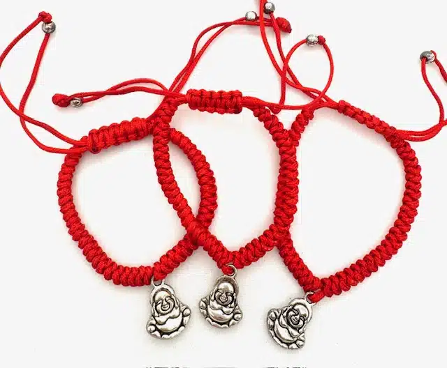 Verstelbare Happy Buddha Armbanden - Rood, 12 stuks