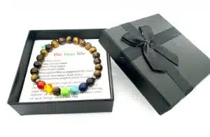 8mm 7 Chakra Armband met Cadeaudoos - Tijgeroog