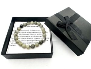 8mm Boeddha Labradoriet Kwarts Armband – Inclusief Cadeaubox