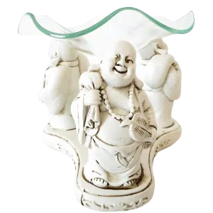 3 witte blije Boeddha's oliebrander