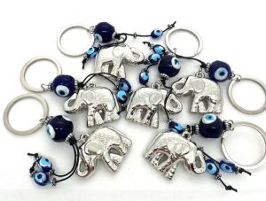 Blauwe Boze Oog Sleutelhanger met Olifant, Set van 6