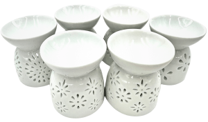 Oliebrander Set Wit met Bloemenmotief (6 stuks)