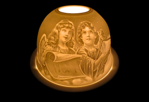 Porcelein Theelichthouder 2 Cupido's muziek 9 cm