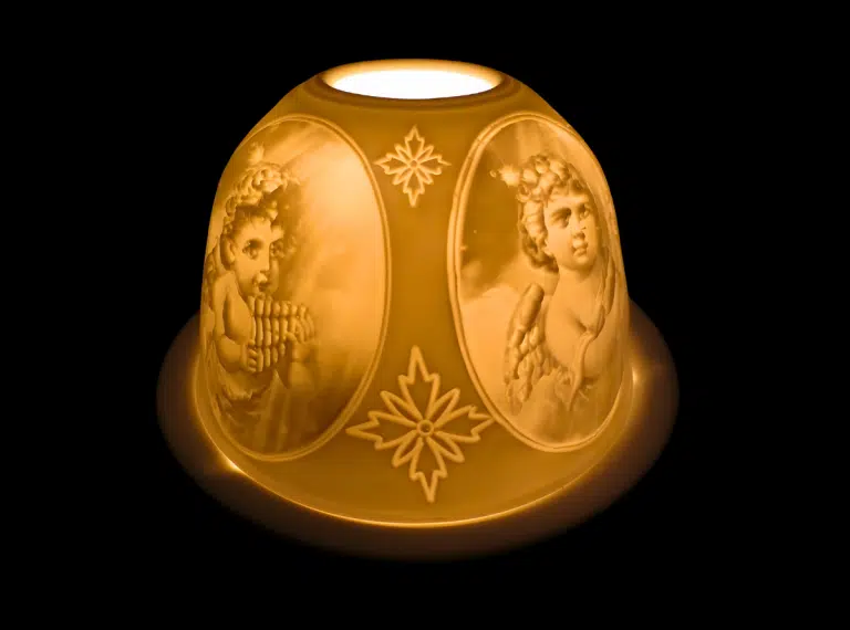 Porseleinen waxinelichthouder Cupido Muziek 8 cm